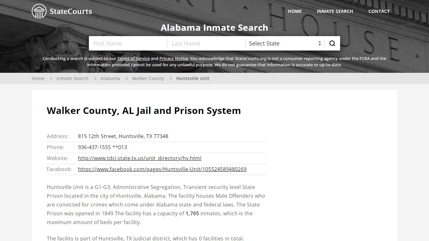 Huntsville Unit Inmate Records Search, Alabama - StateCourts